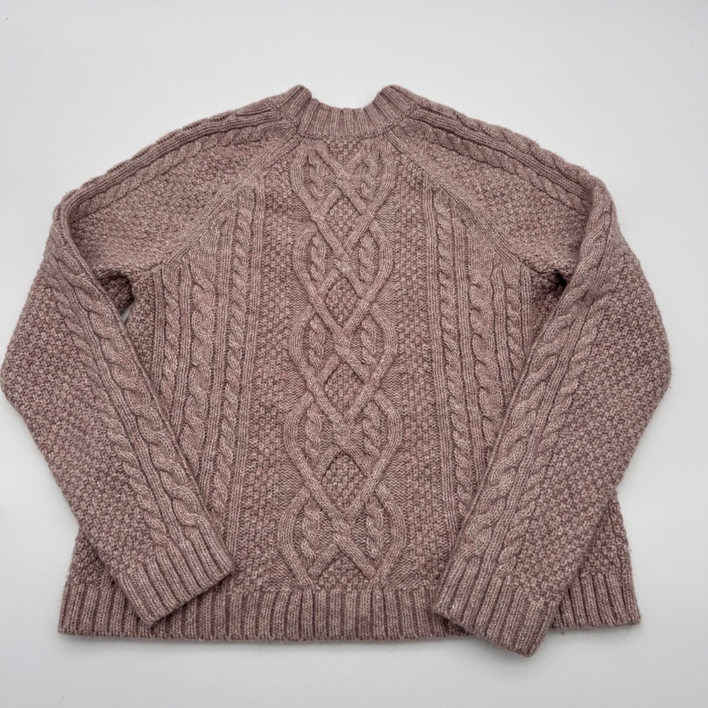 Abercrombie & Fitch Pink Cable Knit Sweater Womens Medium Mauve Crew Neck Raglan